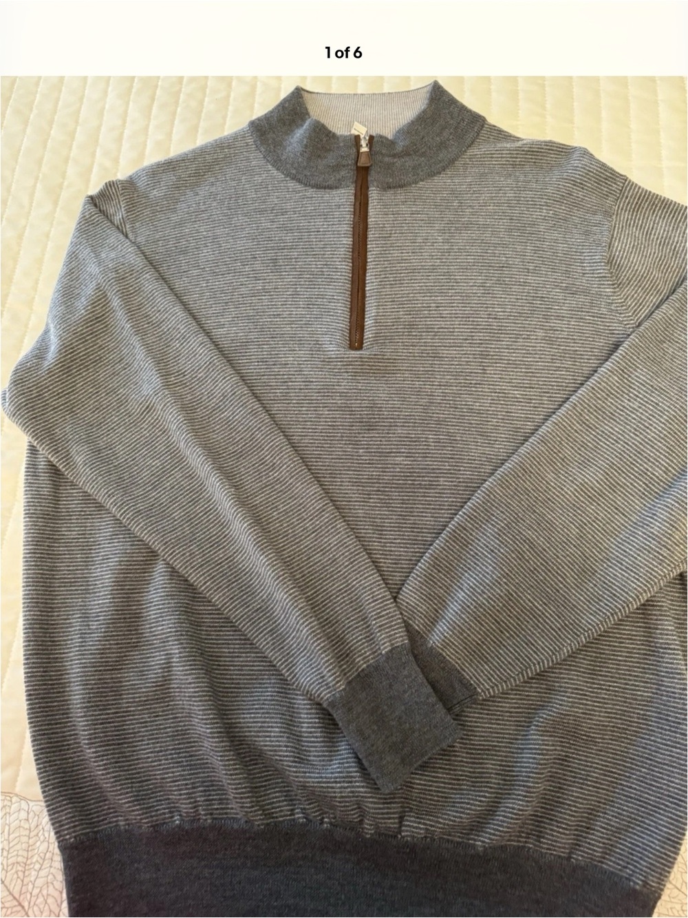 Peter Millar Men's Merino Wool Gray Quarter-Zip Sweater Size L